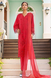 Bin Saeed Stitched 3 Piece Luxury Plain Cotton Collection-LF-1490-Red